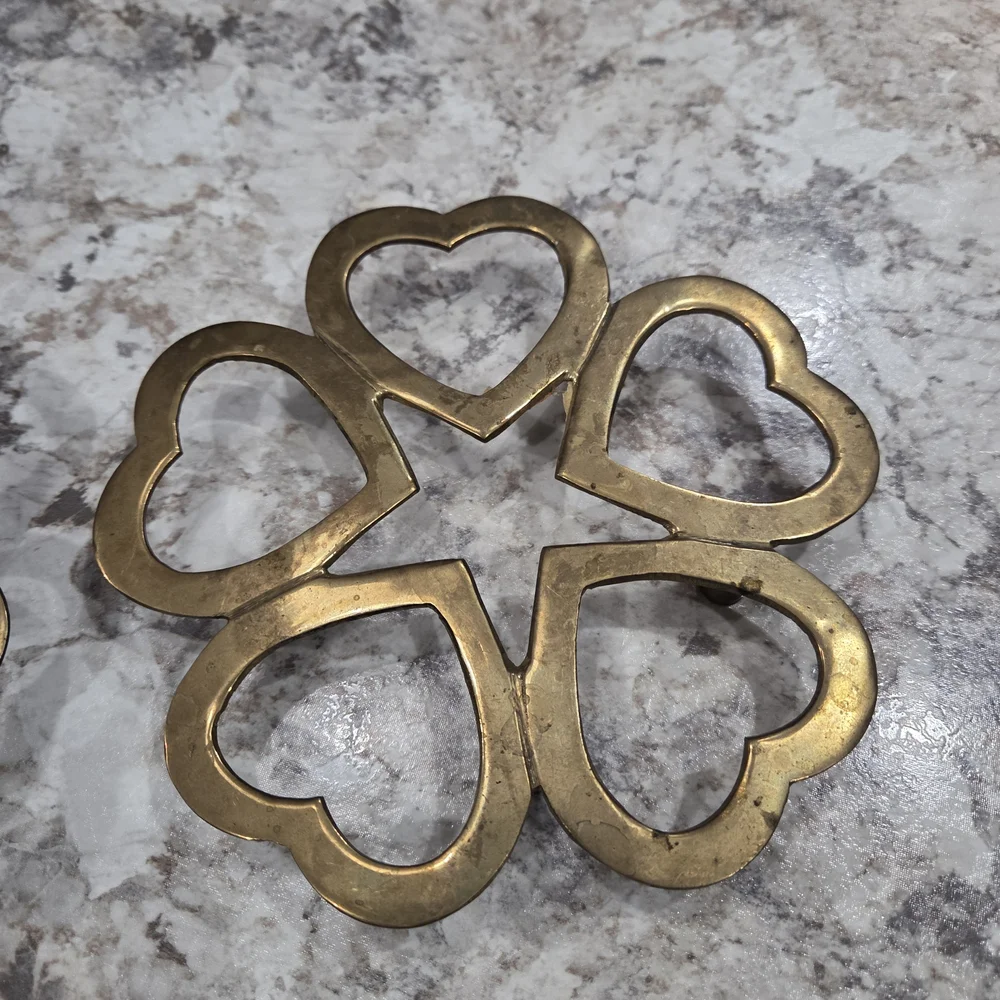 Vintage Brass Gold Heart Trivets- Set of 2 Cottagecore Grandmacore